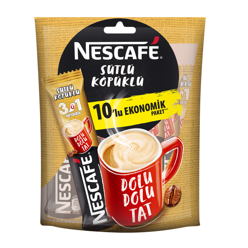 Nescafé 3 in 1 Milk Foam Coffee Pack of 10 (3'ü 1 Arada Sütlü Köpüklü 10'lu Paket) 10x17.4g
