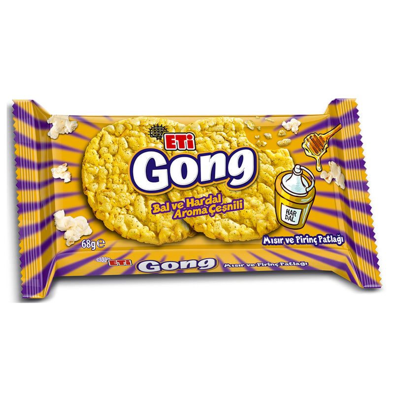 Eti Gong Corn and Rice Crackers, Honey Mustard Flavor (Ballı Hardallı) 68g