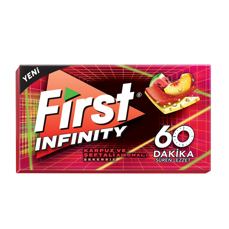 First 60Dk Infinity Watermelon & Peach Flavored Sugar-Free Gum (Karpuz & Şeftali Aromalı Şekersiz Sakız) 27g