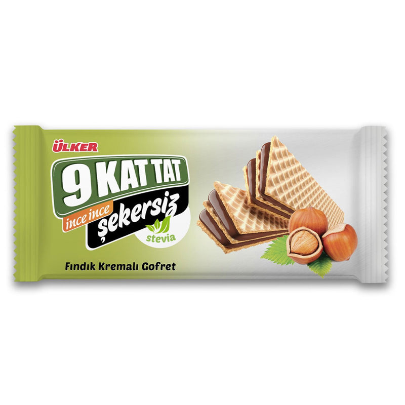 Ülker 9 Kat Tat Thin Hazelnut Cream Sugar-Free Wafer (İnce Fındıklı Kremalı Şekersiz Gofret) 118g