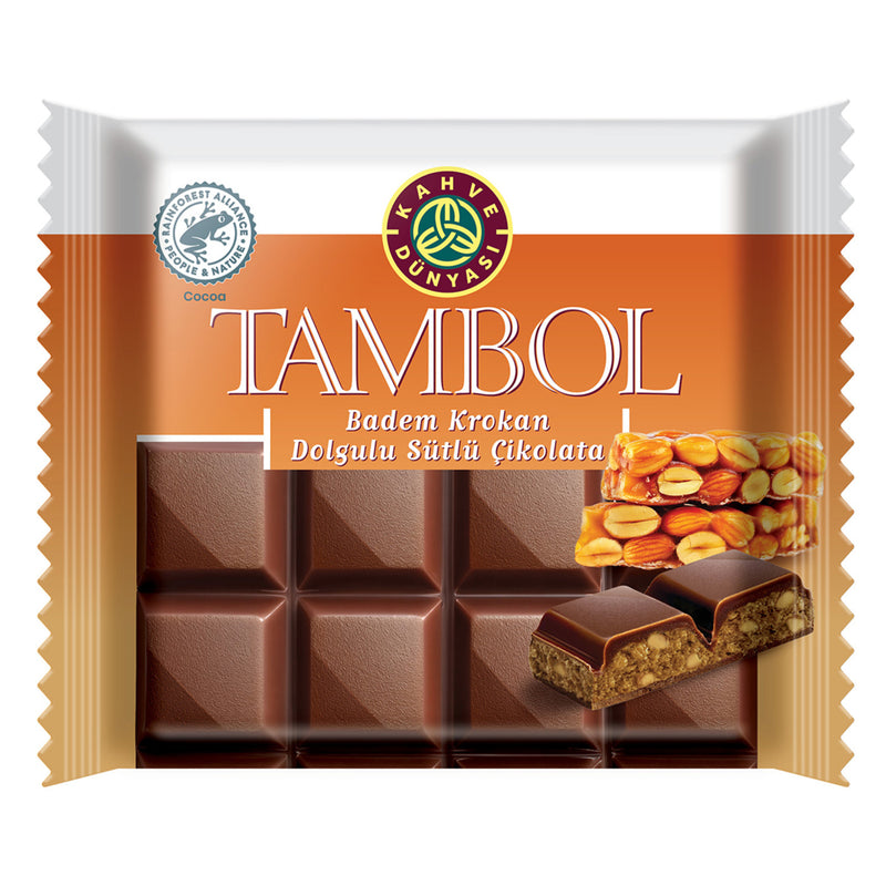 Kahve Dünyası Tambol Milk Chocolate with Almond Croquant Filling (Badem Krokan Dolgulu Sütlü Çikolata) 100g