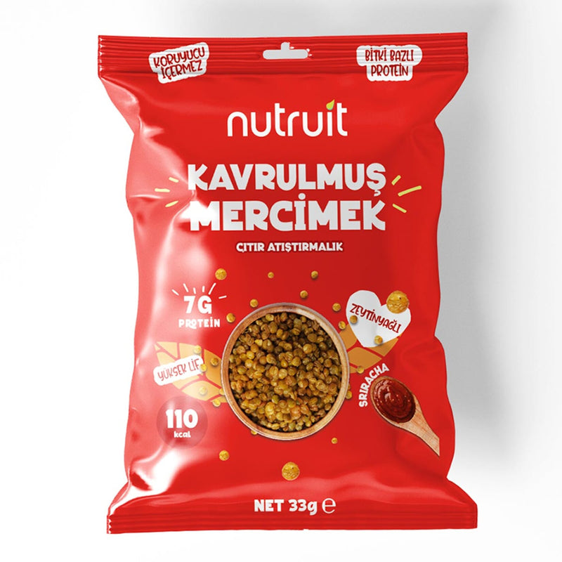 Nutruit Roasted Lentils with Olive Oil and Sriracha Hot Sauce (Zeytinyağlı Sriracha Acı Soslu Kavrulmuş Mercimek) 33g