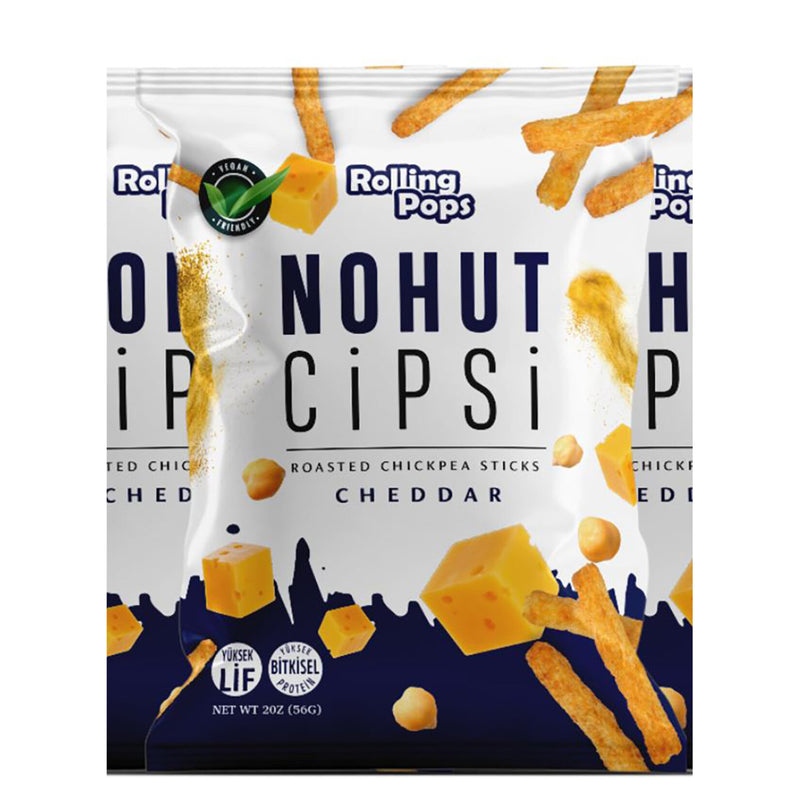Rolling Pops Chickpea Chips with Cheddar Seasoning (Cheddar Çeşnili Nohut Cipsi) 56g