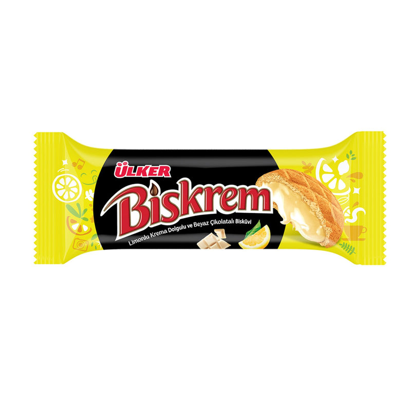 Ülker Biskrem Lemon Cream Filled & White Chocolate Biscuits (Limon Krema Dolgulu & Beyaz Çikolata Bisküvi) 94g