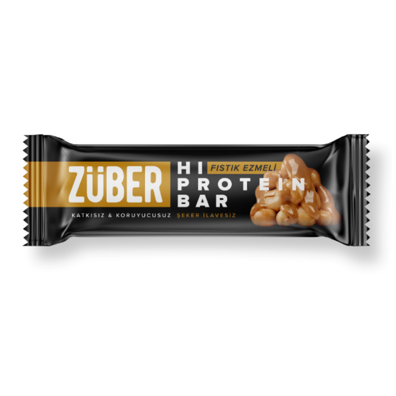 Züber Sugar-Free Peanut Butter Hi-Protein Bar (Şeker İlavesiz Fıstık Ezmeli) 45g