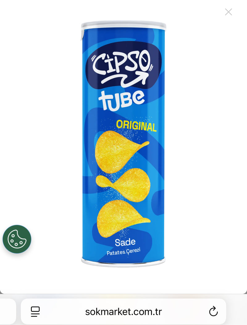 Cipso Tube Plain Potato Chips (Sade Patates Cipsi) 160g