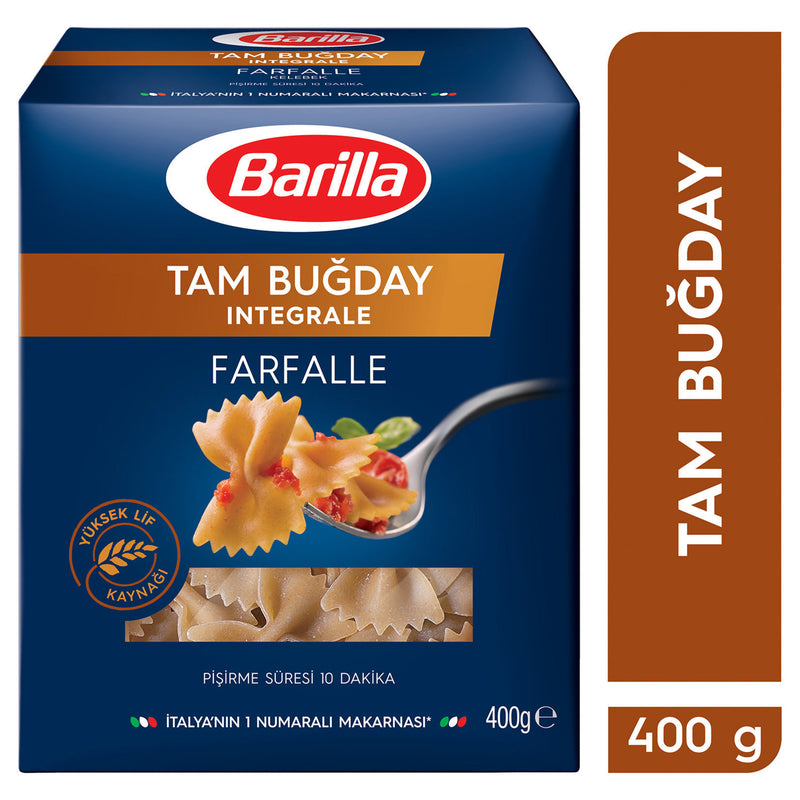 Barilla Whole Wheat Farfalle Bowtie Pasta (Tam Buğday Kelebek Makarna) 400g
