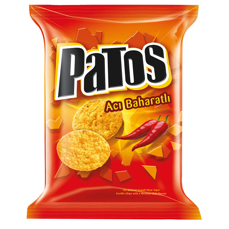 Patos Spicy Hot Corn Chips, Party Size (Acı Baharatlı Parti Boy) 167g