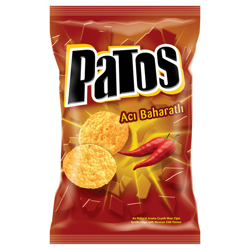 Patos Spicy Hot Corn Chips (Acı Baharat Aromalı Çeşnili Mısır Cipsi) 125g