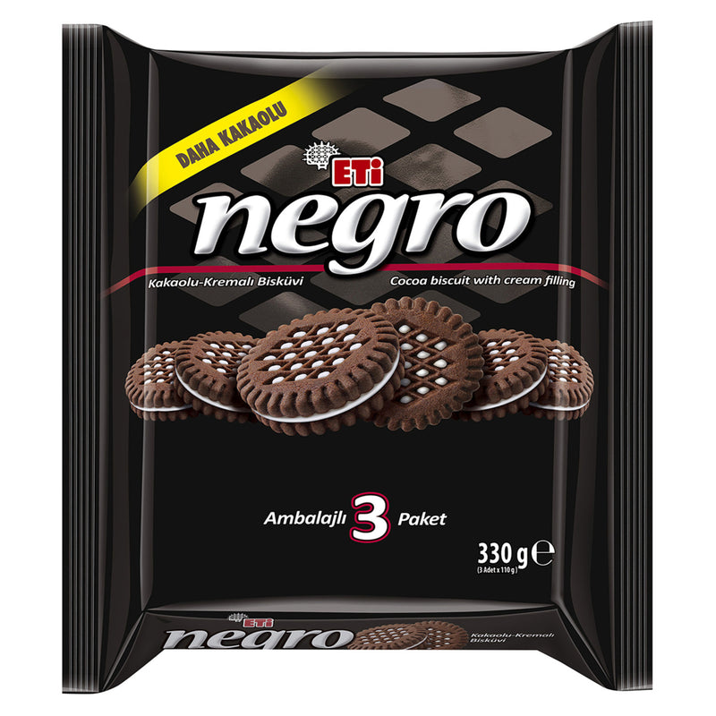 Eti Negro Chocolate Cream Biscuits Pack of 3 (Kakaolu Kremalı Bisküvi 3'lü) 330g