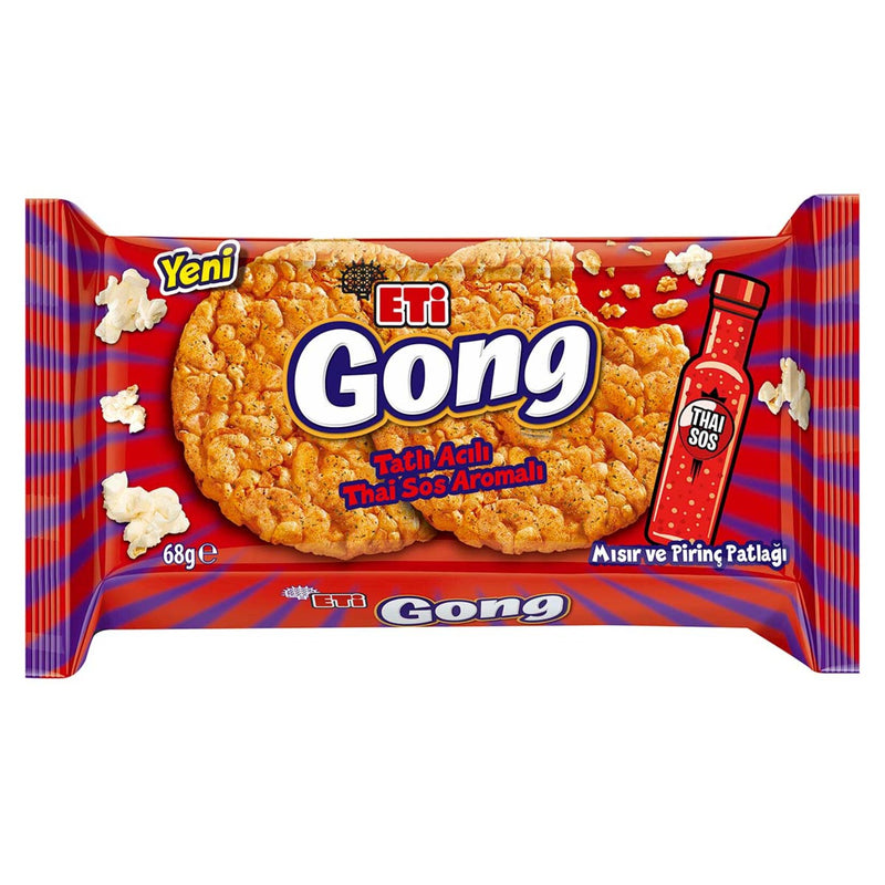 Eti Gong Sweet and Spicy Thai Sauce Corn and Rice Crackers (Tatlı Acı Thai Aromalı Mısır Pirinç Patlağı) 68g