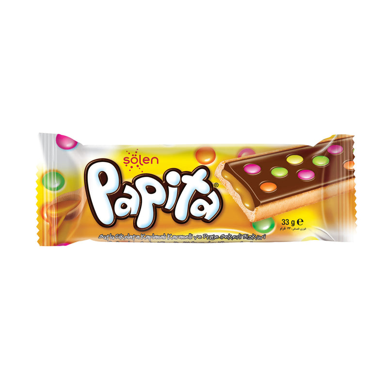 Şölen Papita Milk Chocolate Caramel Candy Biscuit (Sütlü Çikolata Kaplı Karamelli Bisküvi) 33g