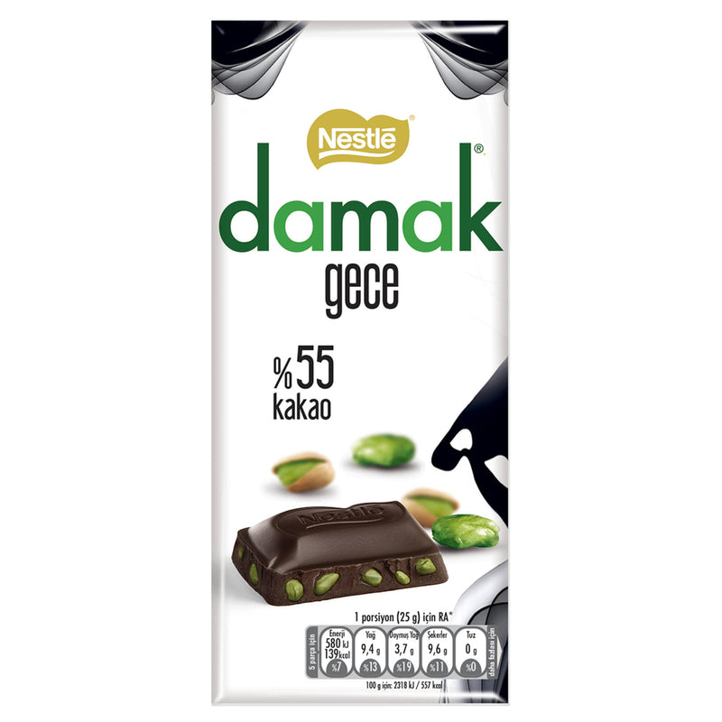 Nestle Damak Gece Dark Chocolate with Pistachios (Antep Fıstıklı Bitter Çikolata) 70g