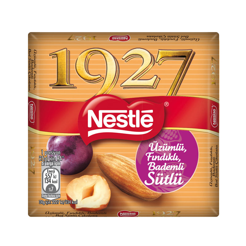 Nestle 1927 Milk Chocolate with Grapes, Hazelnuts, and Almonds (Üzüm Fındık Badem Bol Sütlü Çikolata) 65g
