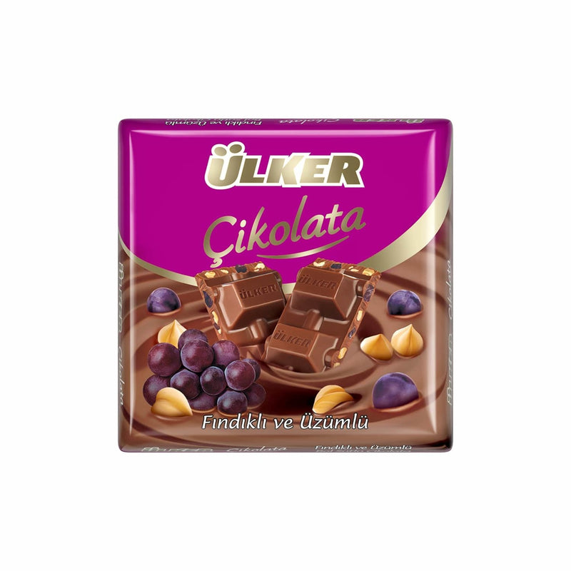 Ülker Milk Chocolate with Hazelnuts and Grapes (Fındıklı Üzümlü Bol Sütlü Çikolata) 60g