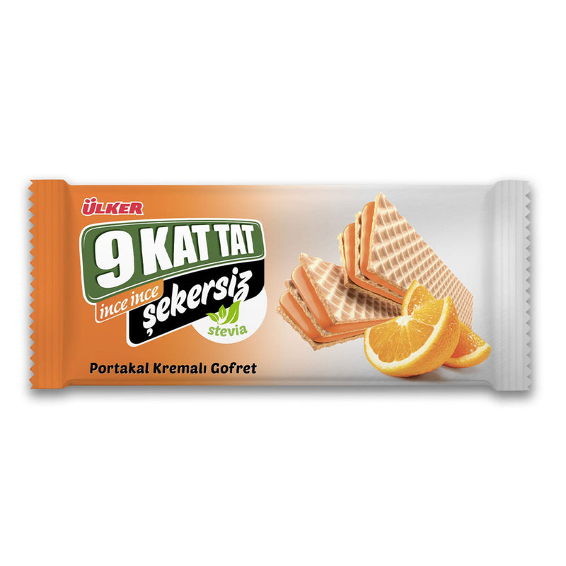 Ülker 9 Kat Tat Orange Cream Sugar-Free Wafer (İnce Portakal Kremalı Şekersiz Gofret) 118g