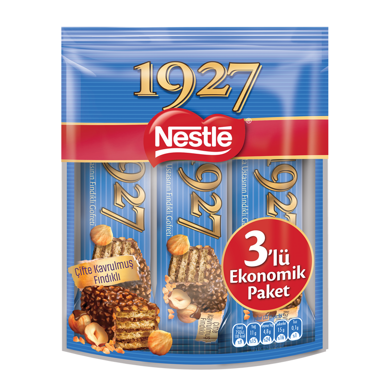 Nestle 1927 Wafer Coated with Milk Chocolate & Hazelnuts (Çifte Kavrulmuş Fındıklı Gofret) 3X33g