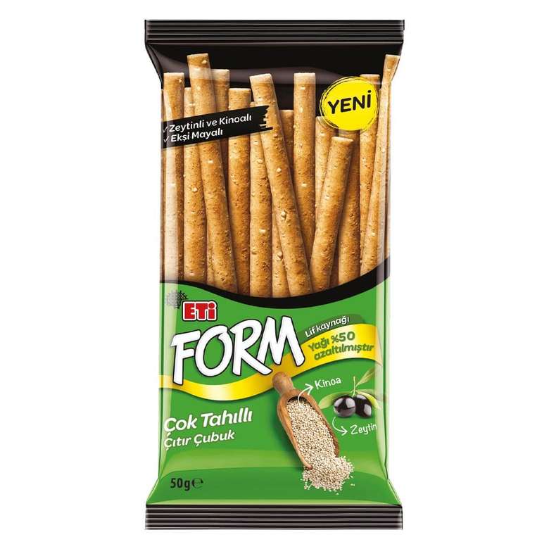 Eti Form Multigrain Quinoa and Olive Stick Crackers (Kraker Çubuk Zeytinli Kinoalı) 50g