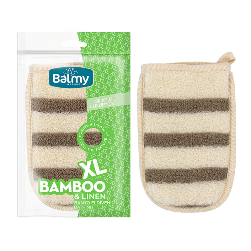 Balmy Naturel XL Bamboo & Linen Bath Mitt (Bambu Keten Banyo Eldiveni)