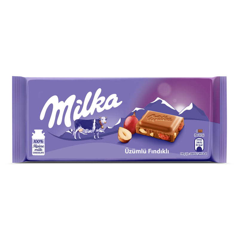 Milka Raisin-Hazelnut Chocolate (Üzümlü Fındıklı Çikolata) 80g