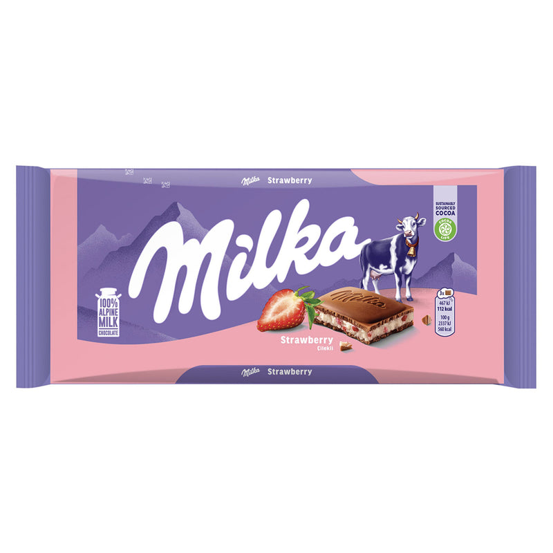 Milka Milk Chocolate with Strawberry Yogurt Filling (Çilekli Yoğurtlu Tablet Çikolata) 100g