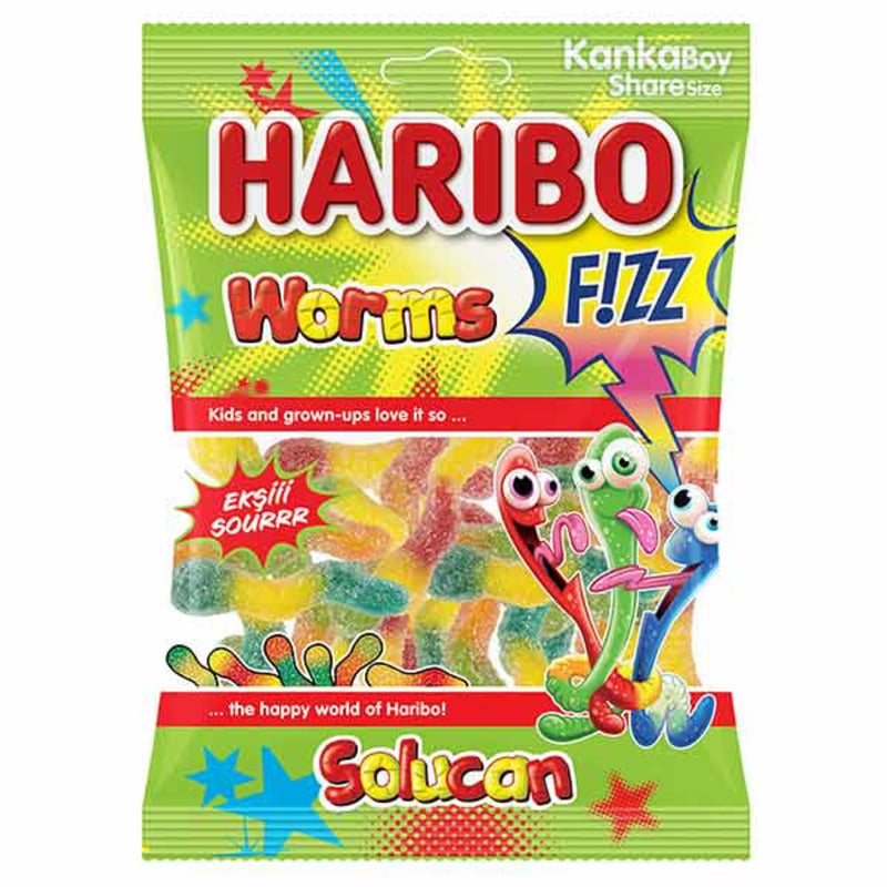 Haribo Fizz Worms Gummy Candy (Ekşili Solucan Karışk Yumuşak Şekerleme) 70g