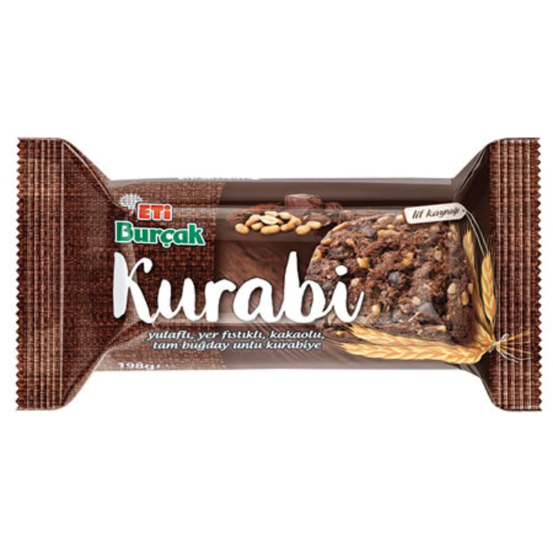 Eti Burçak Kurabi Whole Wheat Biscuits with Oats, Peanuts, and Chocolate (Kakaolu Bisküvi) 198g
