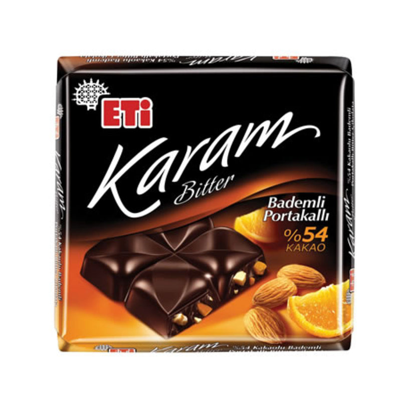 Eti Karam 54% Bitter Chocolate with Almond & Orange (Bitter Bademli Portakallı Kare Çikolata) 70g