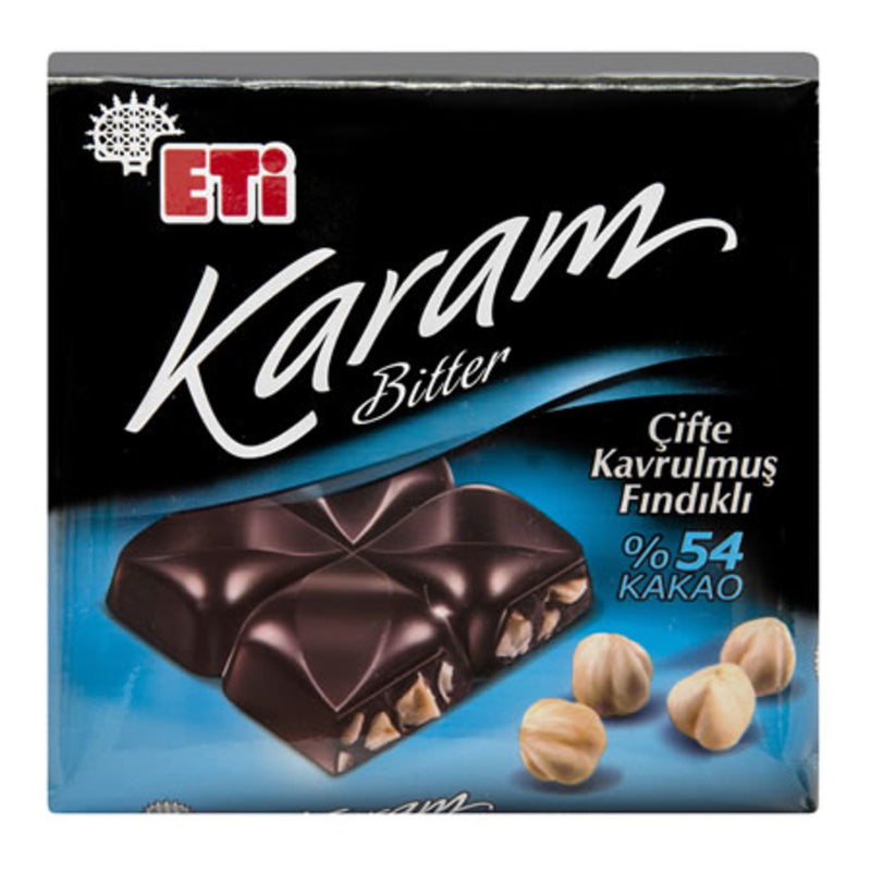 Eti Karam 54% Bitter Chocolate with Hazelnuts (Çifte Kavrulmuş Fındıklı Kare Çikolata) 70g