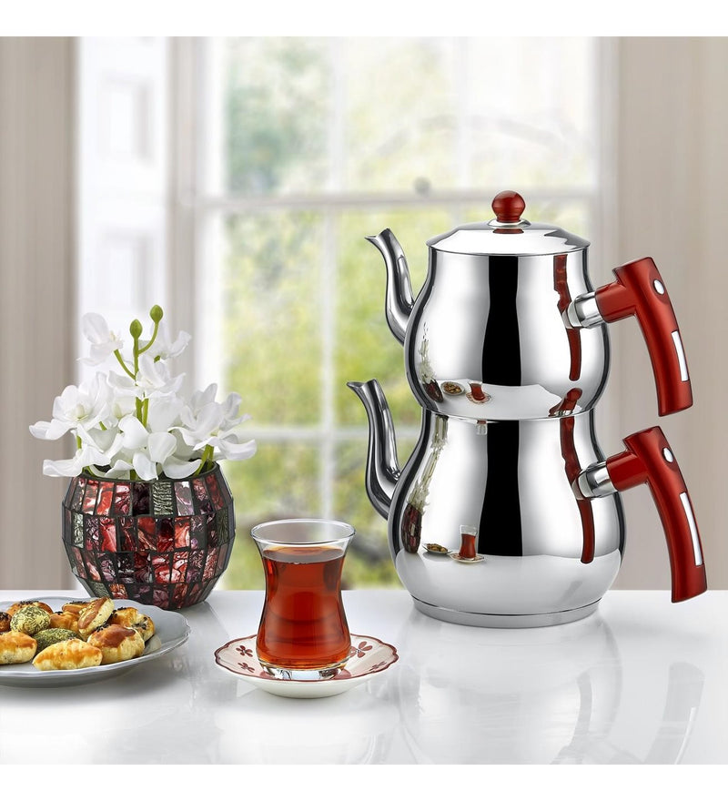Mini Steel Turkish Teapot (Çaydanlık 2 Kişilik Paslanmaz Çelik Çaydanlık Mini Boy)